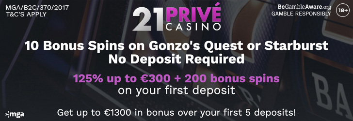 21Prive Casino: 10 Spins No Deposit